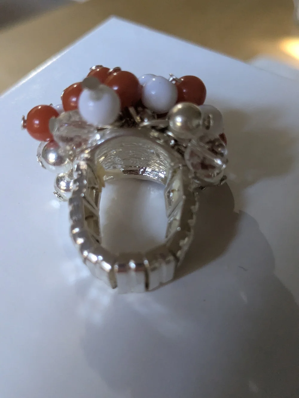 Cluster Bead Statement Ring - White & Coral Beads